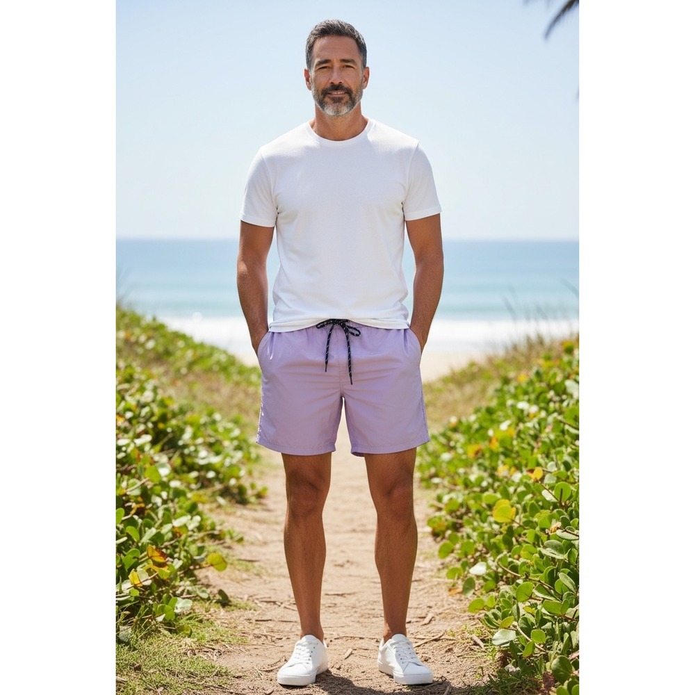 Mens Lavender Swim Trunks Shorts Elastic Waist Drawstring‎ Summer No Liner L